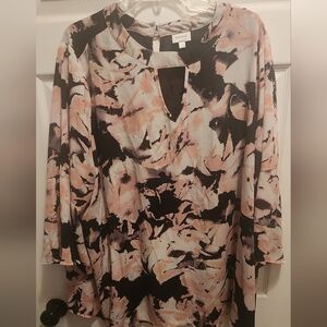 Avenue Pink and Black Abstract Blouse